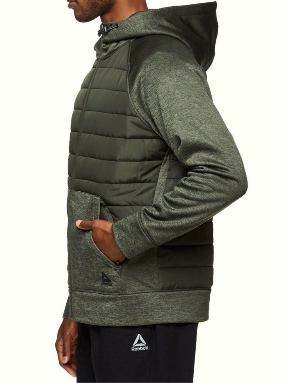Reebok Men's Quilted Hooded Zip Jacket Dark Green, Size Small
